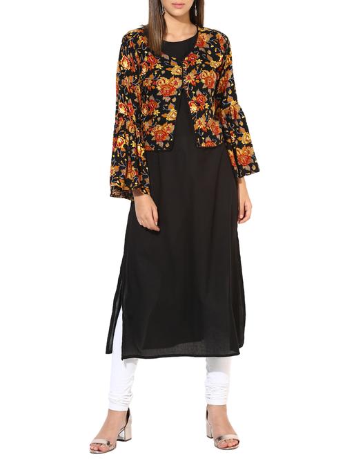 straight bell sleeves kurta with jacket - 15317043 - Very Small Image - 1