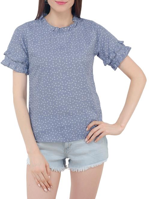 frill trim mock neck top - 15318677 - Very Small Image - 1
