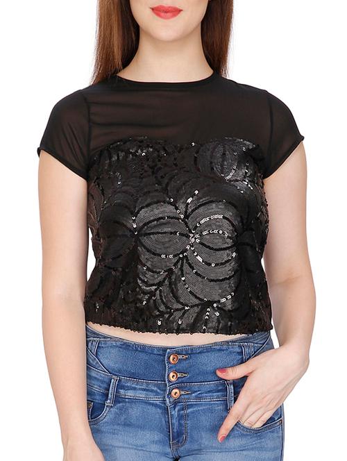 sequin sheer yoke and sleeve top - 15318793 - Very Small Image - 1