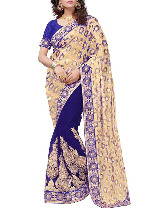 embroidered half and half net saree with blouse - 15318977 - Very Small Image - 1