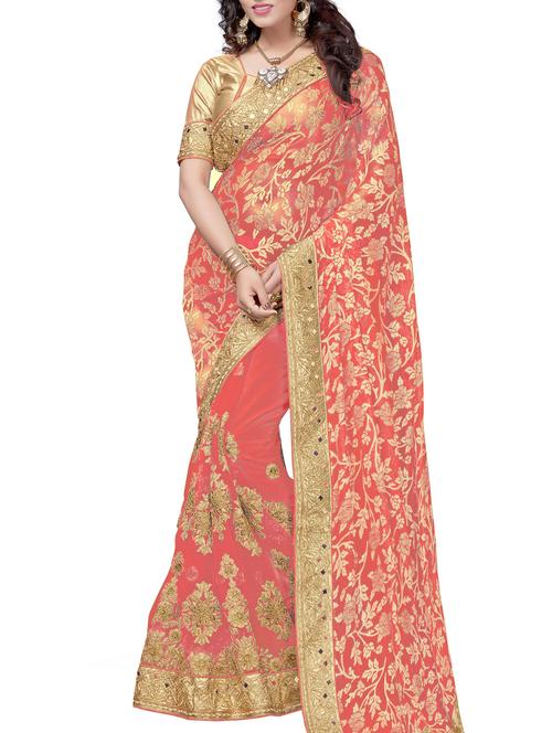 embroidered net saree with blouse - 15318978 - Very Small Image - 1