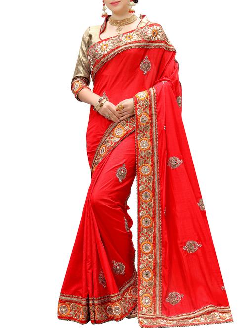 embroidered silk saree with blouse - 15319037 - Very Small Image - 1