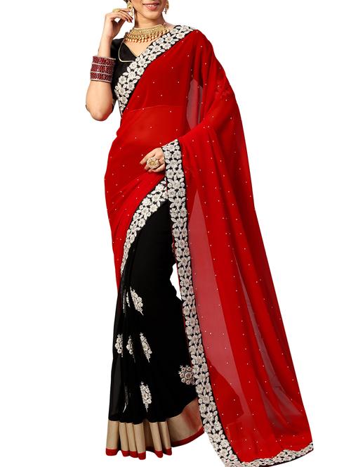 embroidered half and half georgette saree with blouse - 15319077 - Very Small Image - 1