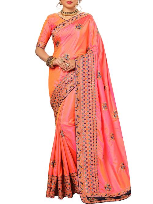 embroidered silk saree with blouse - 15319093 - Very Small Image - 1