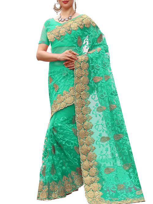 zari embroidered net saree with blouse - 15319110 - Very Small Image - 1