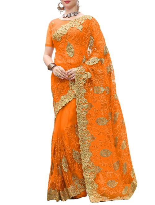 zari embroidered net saree with blouse - 15319127 - Very Small Image - 1