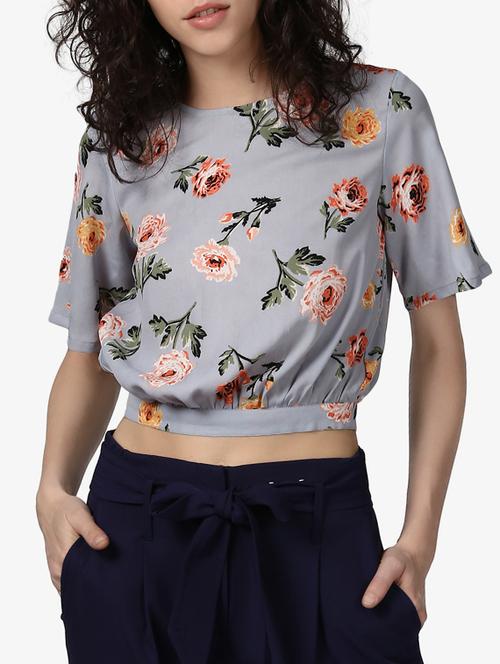 floral tie up back crop top - 15319562 - Very Small Image - 1