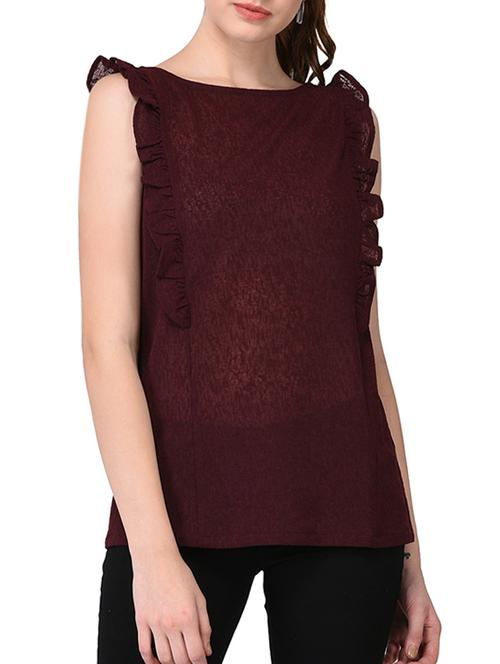 ruffle trim wine top - 15319623 - Very Small Image - 1