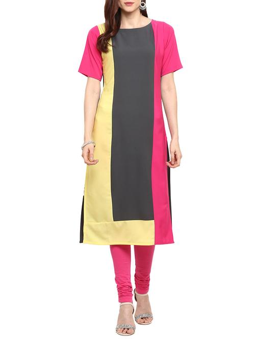 straight color block kurta - 15321077 - Very Small Image - 1