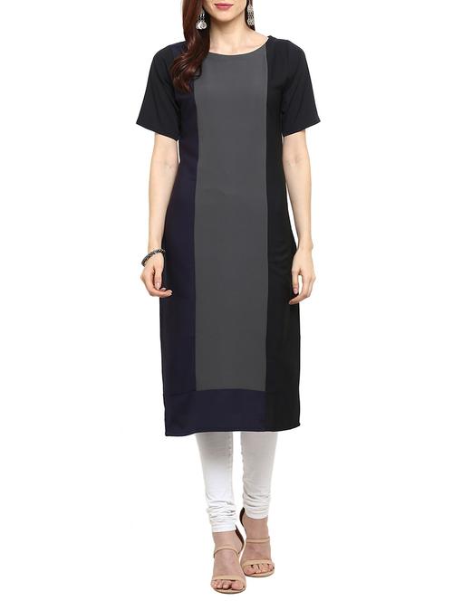 straight color block kurta - 15321080 - Very Small Image - 1