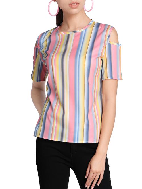 stripes cold shoulder top - 15321240 - Very Small Image - 1