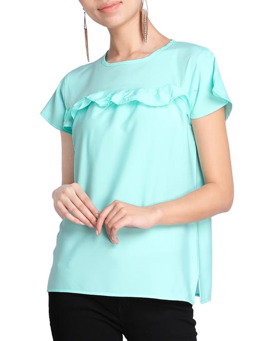 keyhole back ruffle trim top - 15321242 - Very Small Image - 1