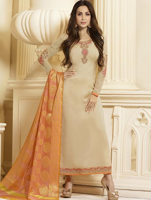 embroidered semi-stitched straight suit - 15321750 - Very Small Image - 1