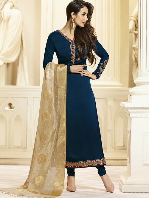 embroiderd semi-stitched straight suit - 15321751 - Very Small Image - 1