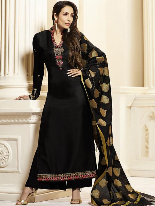 embroiderd semi-stitched straight suit - 15321753 - Very Small Image - 1