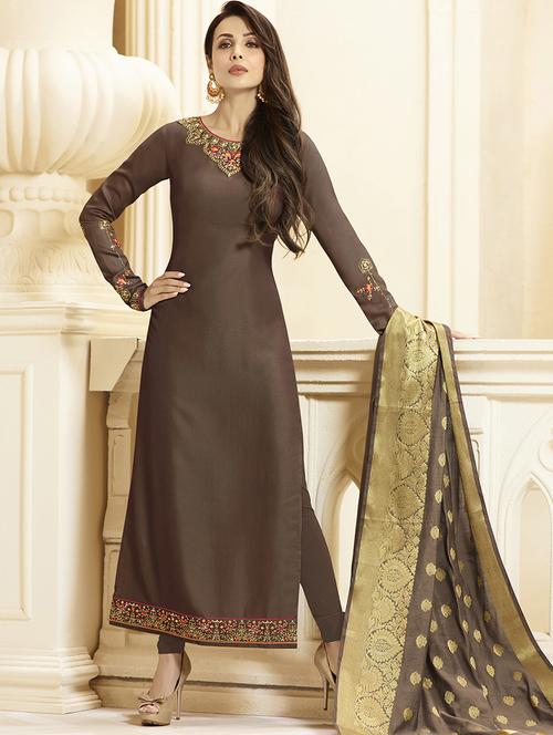 embroiderd semi-stitched straight suit - 15321754 - Very Small Image - 1