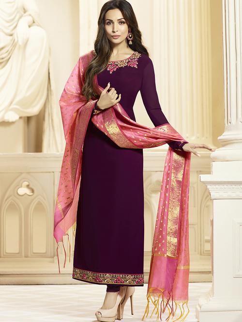 embroiderd semi-stitched churidaar suit - 15321755 - Very Small Image - 1