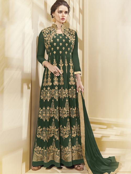 embroiderd semi-stitched anarkali suit - 15321766 - Very Small Image - 1