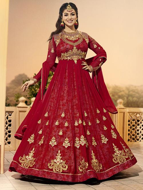 embroiderd semi-stitched anarkali suit - 15321773 - Very Small Image - 1