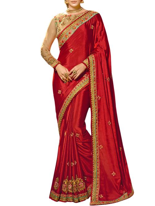 heavy embroidered silk saree with blouse - 15322328 - Very Small Image - 1