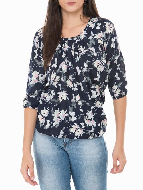 pleated front floral blouson top - 15322514 - Very Small Image - 1