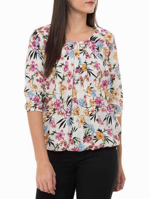 pleated neck floral blouson top - 15322515 - Very Small Image - 1