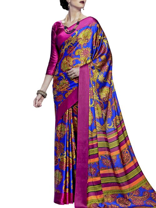 contrast bordered printed saree with blouse - 15323306 - Very Small Image - 1