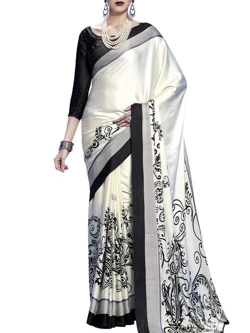 contrast bordered printed saree with blouse - 15323307 - Very Small Image - 1