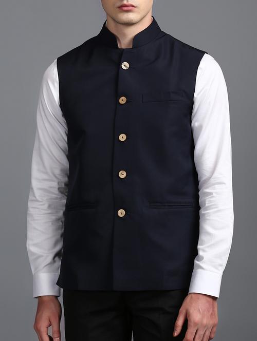 dark blue polyester nehru jacket - 15323330 - Very Small Image - 1
