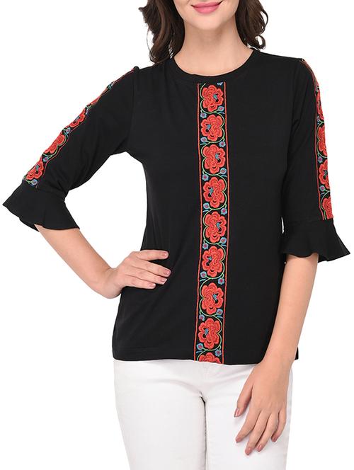 embroidered panel bell sleeved tee - 15323429 - Very Small Image - 1