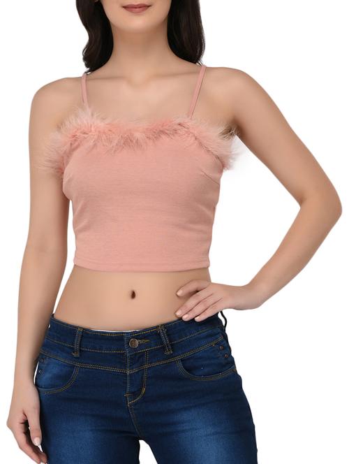 contrast faux fur sleeveless crop top - 15324100 - Very Small Image - 1
