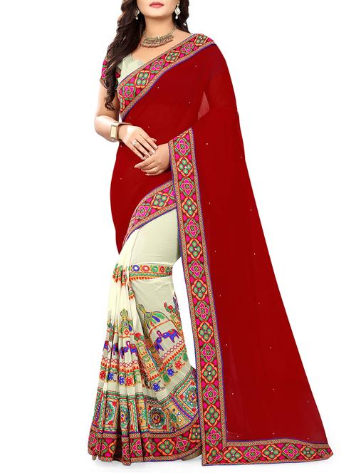embroidered half and half saree with blouse - 15324293 - Very Small Image - 1