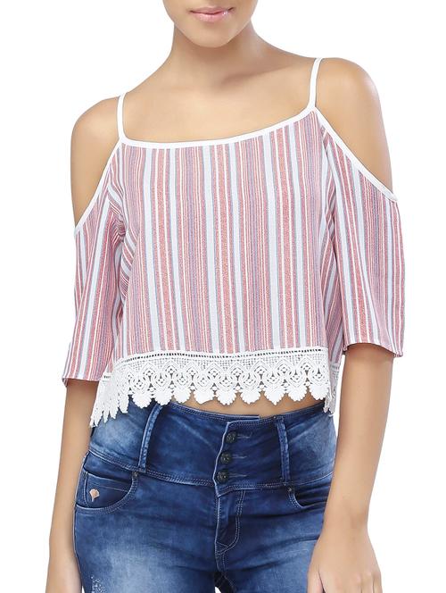 lace detail cold shoulder top - 15324941 - Very Small Image - 1