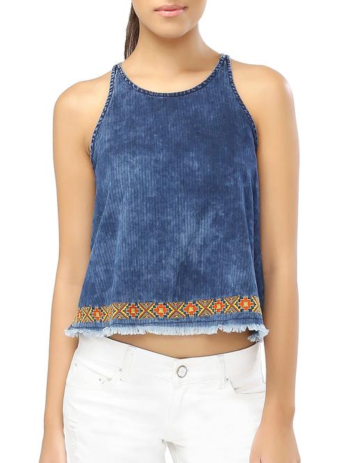 embroidered racer back denim top - 15324974 - Very Small Image - 1
