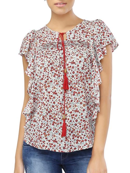ruffle sleeve printed top - 15324977 - Very Small Image - 1