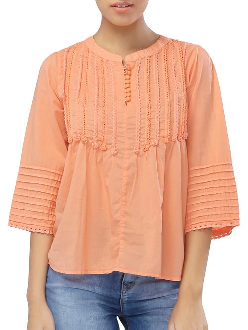 lace & pin tucks detail top - 15324997 - Very Small Image - 1