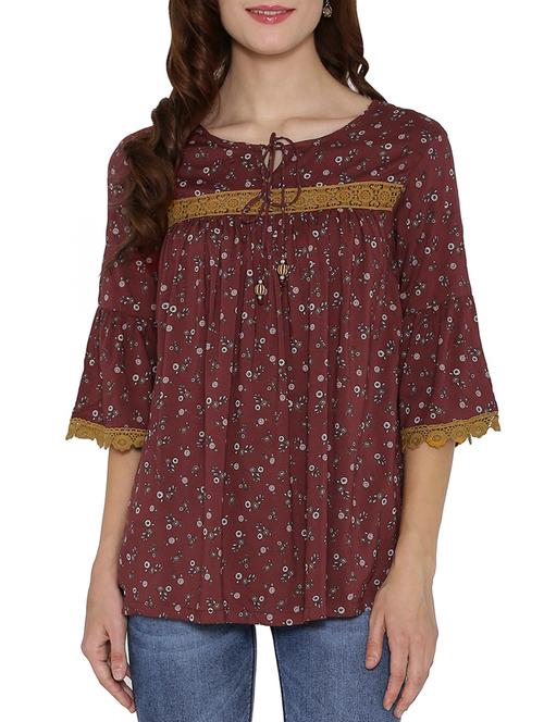 lace detail printed top - 15325016 - Very Small Image - 1