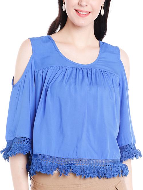 fringed hem cold shoulder top - 15325031 - Very Small Image - 1