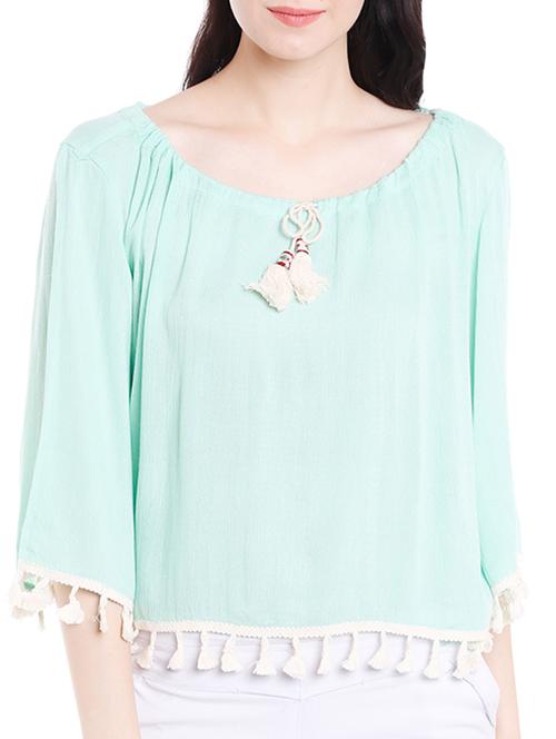 fringed hem tie-up neck top - 15325034 - Very Small Image - 1