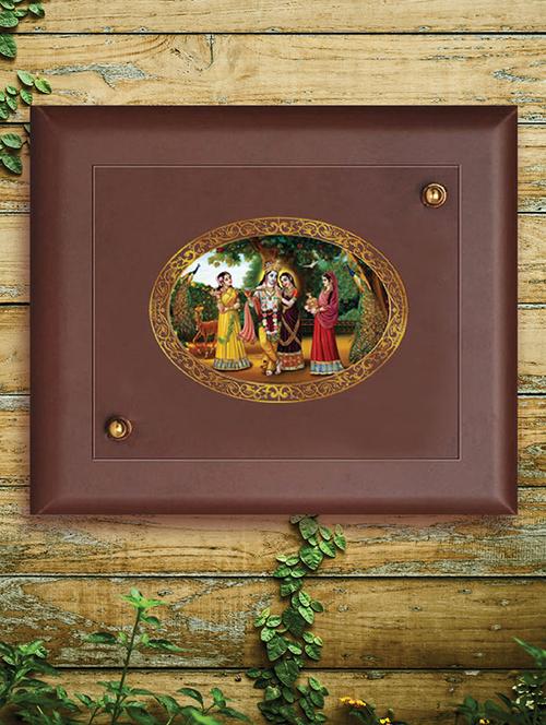 mdf wall hanging frame gold plated royal foil radha krishna with madhuwani - 15325410 - Very Small Image - 1