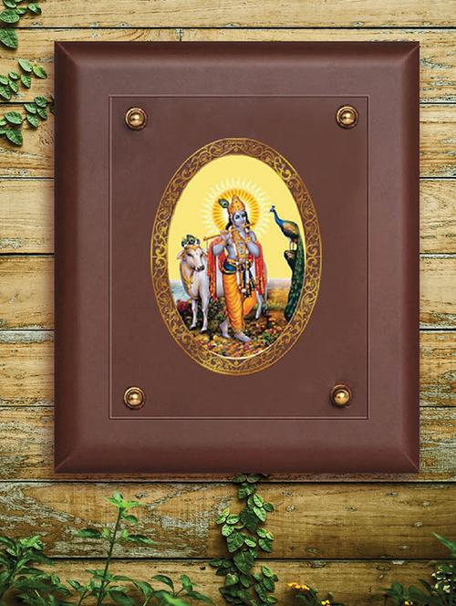 mdf wall hanging frame gold plated royal foil krishna with cow - 15325442 - Very Small Image - 1