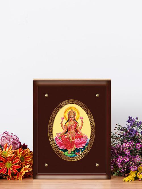 mdf wall hanging frame gold plated royal foil lakshmi sitting on lotus - 15325480 - Very Small Image - 1