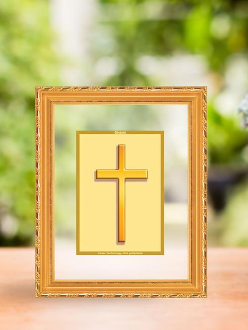 double glass wall hanging frame gold plated cross sign - 15325567 - Very Small Image - 1