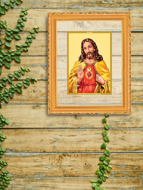 double glass wall hanging frame gold plated jesus - 15325609 - Very Small Image - 1
