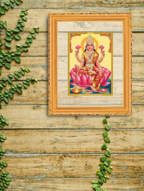 double glass wall hanging frame gold plated lakshmi sitting on lotus - 15325652 - Very Small Image - 1