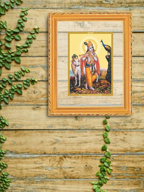double glass wall hanging frame gold plated krishna with cow - 15325675 - Very Small Image - 1