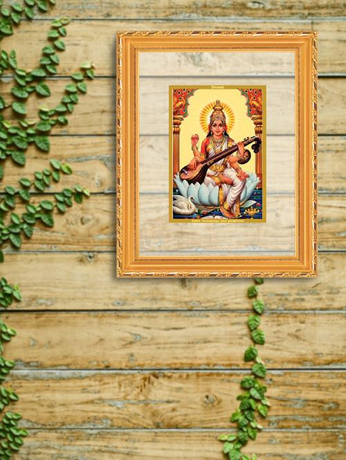 double glass wall hanging frame gold plated sitting saraswati - 15325681 - Very Small Image - 1