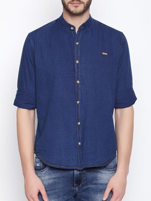 navy blue cotton casual shirt - 15325975 - Very Small Image - 1