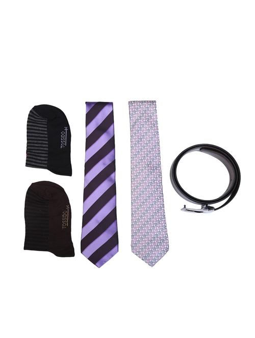 multi colored micro fiber tie with socks and belt - 15326434 - Very Small Image - 1
