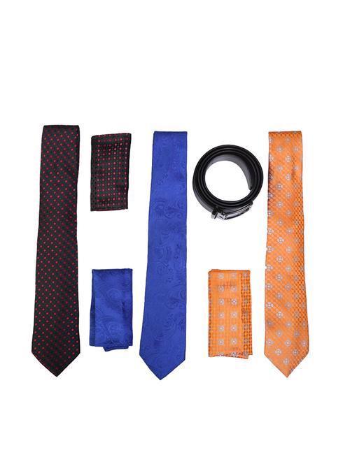 multi colored micro fiber tie with belt and pocket square - 15326440 - Very Small Image - 1